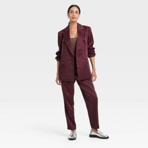 Women's Structured Satin Blazer - A New Day Burgundy - A New Day M